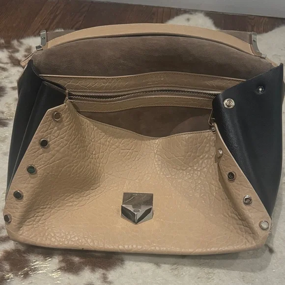 Jimmy Choo Leather Shoulder Bag | Beige & Black | Silver Hardware - Picture 4 of 16